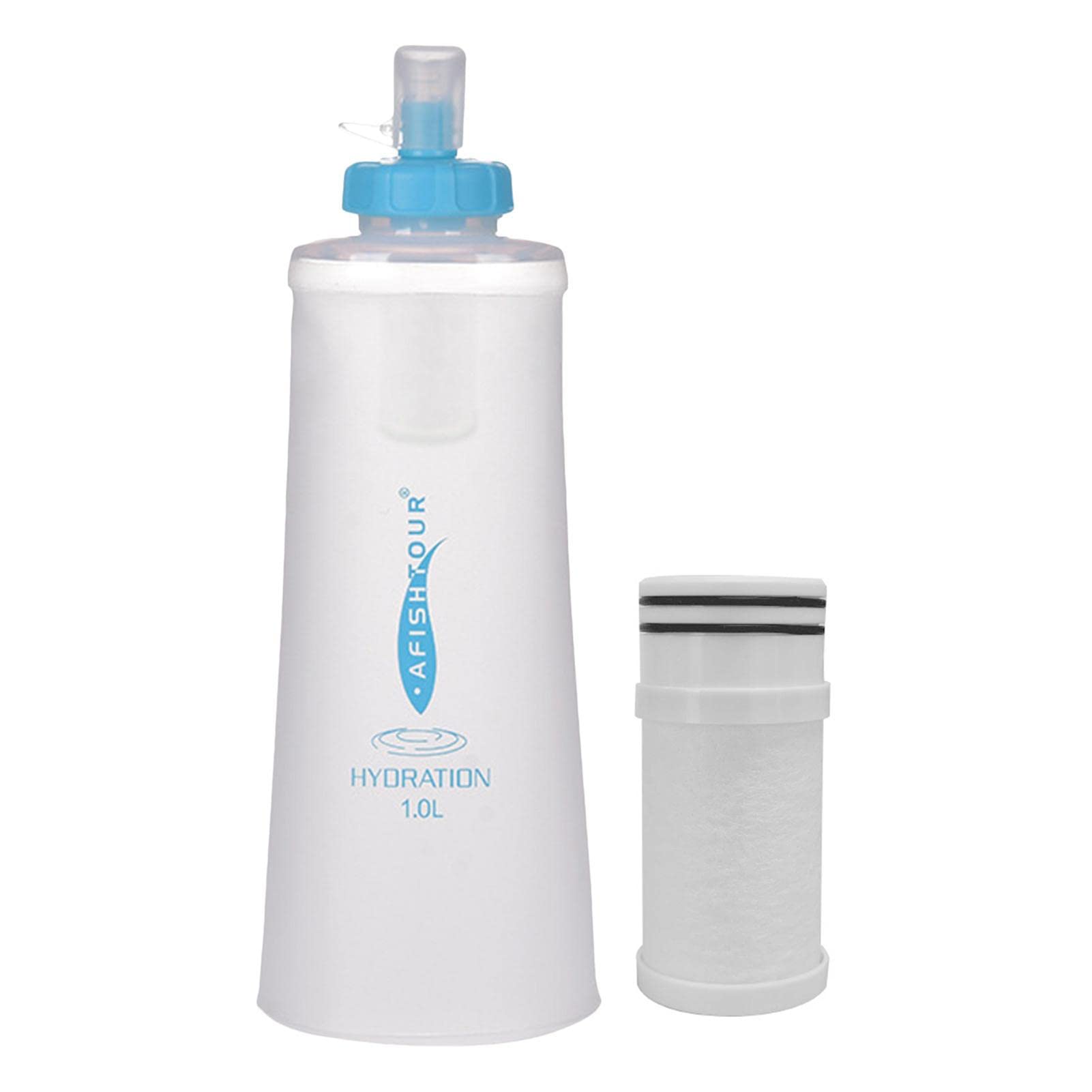 Aizuoni Transparent Travel Water Bottle - 1L Foldable Water Bottles For Travel With Filter,Portable Foldable Bottle, Bottle For Gym, Hiking, Cycling
