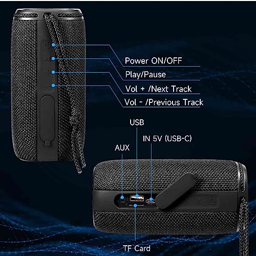 UrbanX Scorpio Series Bluetooth Speaker, IPX6 Waterproof Speakers HD Surround Sound with Punchy Bass, True Wireless Pairing, BT5.3, Portable Speaker for Blackview Tab 10 Pro - Black