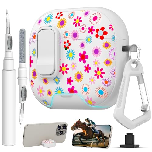 Image of for AirPods 4 Case with Safty Lock & Phone Stand,Cute Floral Pattern Style | PC & TPU Dual Layer Protective Cover with Keychain & Cleaner Pen for Apple AirPod 4th Generation 2024 Women (Cornflower)