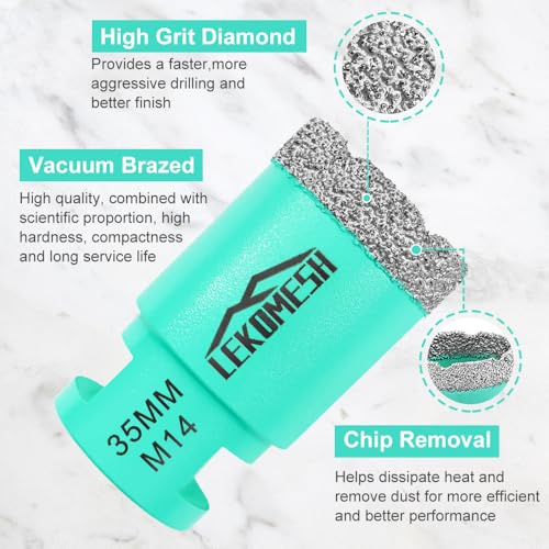 LEKOMESH Diamond Core Drill Bits 30MM - Vacuum Brazed Diamond Hole Saw for Porcelain, Ceramic, Marble, Granite, Stone, Quartz - M14 Thread for Angle Grinder 6 LEKOMESH Diamond Core Drill Bits 30MM - Vacuum Brazed Diamond Hole Saw for Porcelain, Ceramic, Marble, Granite, Stone, Quartz - M14 Thread for Angle Grinder - Image 6