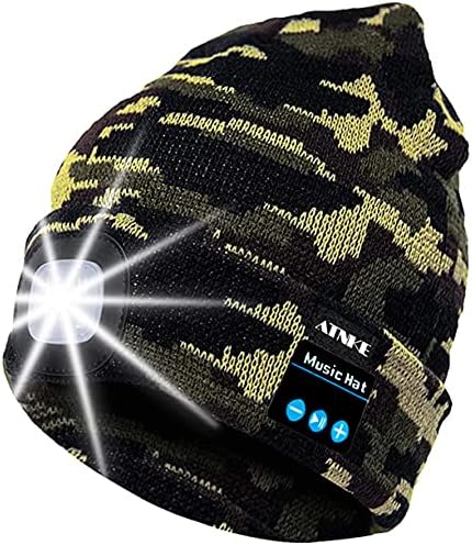 ATNKE LED Lighted Bluetooth Beanie Cap, USB Rechargeable Wireless Musical Running Hat Ultra Bright 4 LED Waterproof Light Lamp Use for Skiing Hiking Camping Cycling