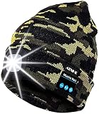 ATNKE LED beleuchtete Bluetooth-Beanie-Kappe, wiederaufladbare USB-Musikalische Laufmütze mit extrem hellem 4-LED-Licht wasserdichte Lampe für das Skifahren Wandern Camping Radfahren/Camouflage Green