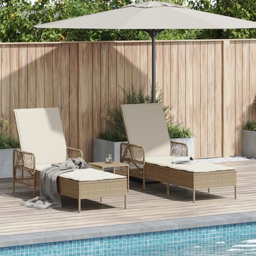 Vopese Sonnenliegen-Set Set von 3 Beige und Cremewei? PE Rattan,...