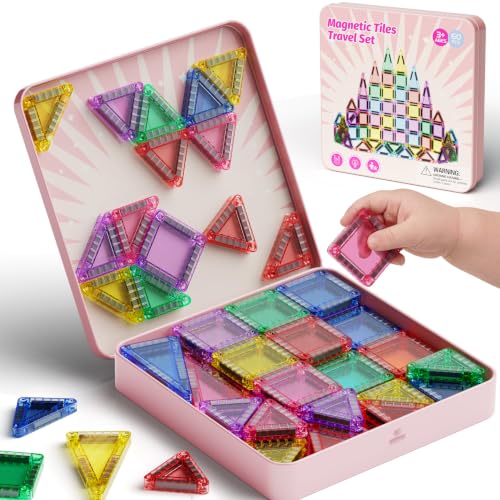 Image of Mini Magnetic Tiles for Girls Travel in Tin Box to Stop Crying