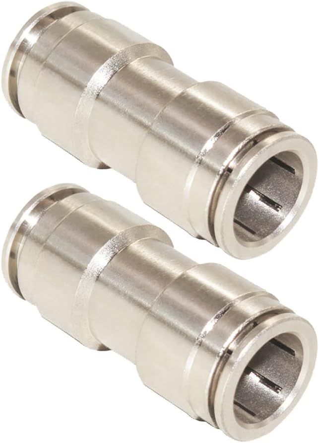 Pneumatic Push To Connect Fittings Heavy Duty Straight Quick Air Fittings 1/4 inch x 1/4 inch Tube OD Nickel Plated Brass Quick Connect Fittings PU-1/4 (2 Pack)