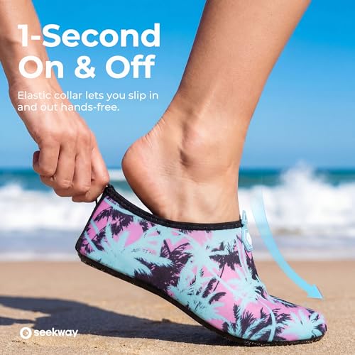 Image of SEEKWAY Water Shoes Quick-Dry Aqua Socks Barefoot Slip-on for Beach Pool Swim River Yoga Lake Surf Women Men Black SK001