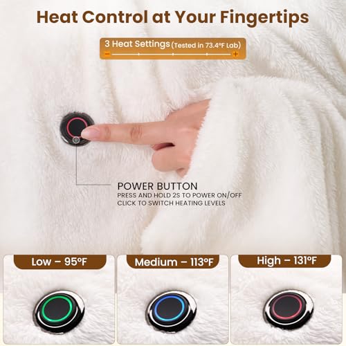 Image of Bearbug Cordless Heated Blanket 50 inch x 70 inch, Portable Wearable Electric Heated Blanket Shawl Hoodie Battery Operated with Car Charger, DC Adapter, 3 Heating Level, Machine Washable
