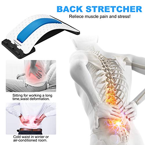 Jimugor Back Stretcher Device - Lower Back Pain Relief, Lumbar Stretching Treatment，Spinal Stenosis - Posture Corrector - Back Support For Office Chair(White/Blue) #TOP1