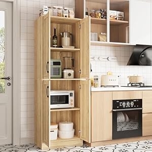 Storage Cabinet, Kitchen Cabinet with Doors & Shelf, Tall Storage Cabinet for Bathroom, Living Room, Entryway,Natural Storage Cabinet Kitchen Cabinet with Doors Shelf Tall Storage Cabinet for Bathroom Living Room EntrywayNatural