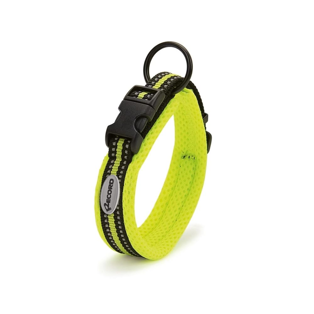 Record - Ande Dog Collar - Made of Durable Nylon - Reflective Details - Plastic Closure Clip - Yellow - Size XS - 1.5cm - Circumference 30-35cm