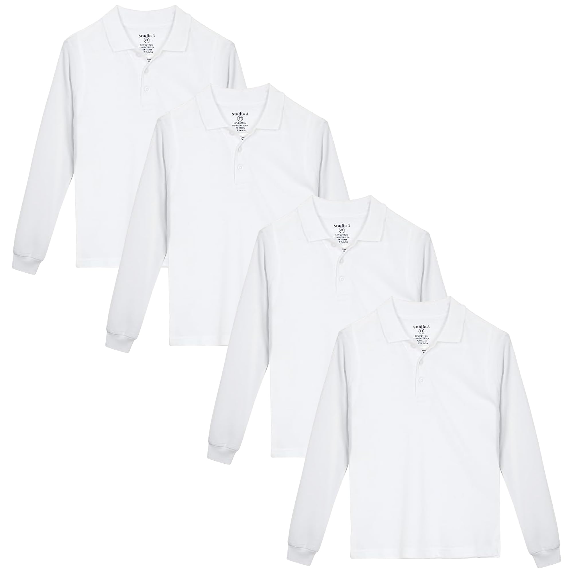 Studio 3 Boy’s - 4-Pack School Uniform Short and Long Sleeve Pique Polo Shirts