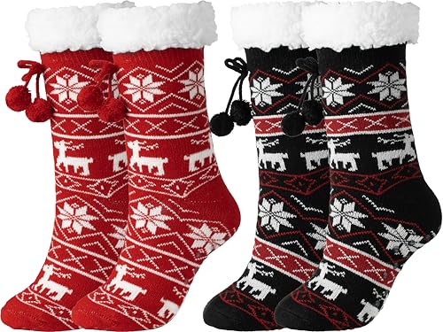 Image of BenSorts Women Thick Christmas Slipper Socks Non Slip Grippers Size 6-10