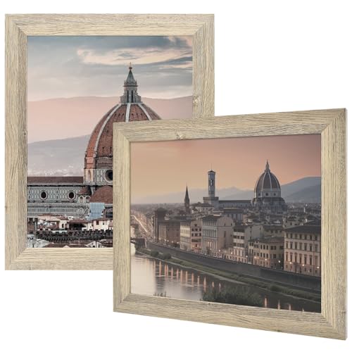 2 Pack 11x14 Picture Frames in Beige, Real Glass, Wall Mount Display