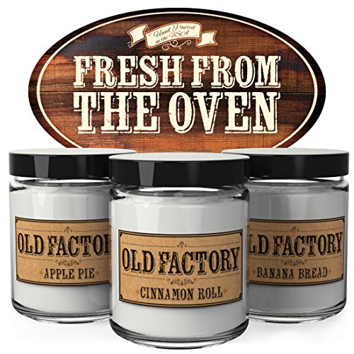 Old Factory Scented Candles - Fresh from The Oven - Decorative Aromatherapy - Handmade in The USA with Only The Best Fragrance Oils - 3 x 4-Ounce Soy Candles