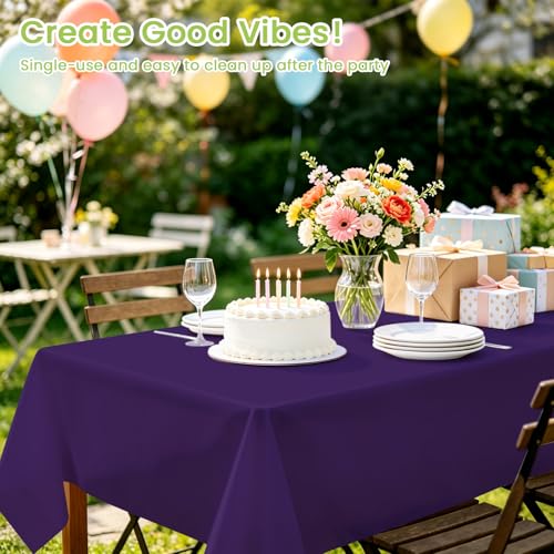 Image of Mulbozy 4 Pcs Purple Plastic Table Cloth Disposable, 54 x108 Inch