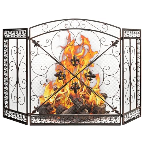 WICHEMI 3 Panel Fireplace Screen for Fireplace Gate Decorative Fireplace