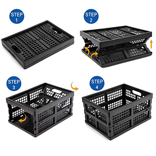 Eslite 16L Plastic Collapsible Storage Crates,Folding Crates Storage,Pack of 4,Black