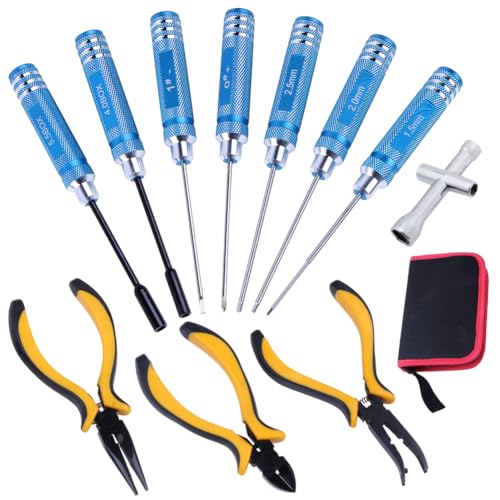 Hobbypark 11 in 1 Professional Multi RC Tools Kits Box Set Hex Driver Allen Keys Screwdriver Pliers Wrench Repair for RC Car Multirotors Airplane Boat