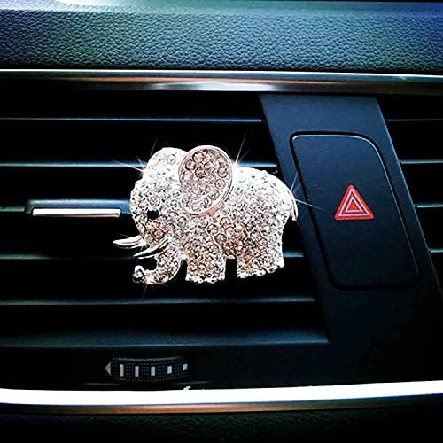 Elephant Diamond Car Clip, Decorative Car Air Vent Clip Charm Bling Accessories Elephant Car Interior Decoration Charm (Silver)