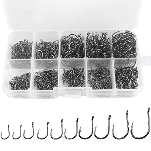 ITNP 600 Stück Dropshothaken Widerhaken Angelhaken Kohlenstoffstahl Offset Wurm Haken für Süßwasser-Salzwasserfisch-Trackle Kabellänge Cover