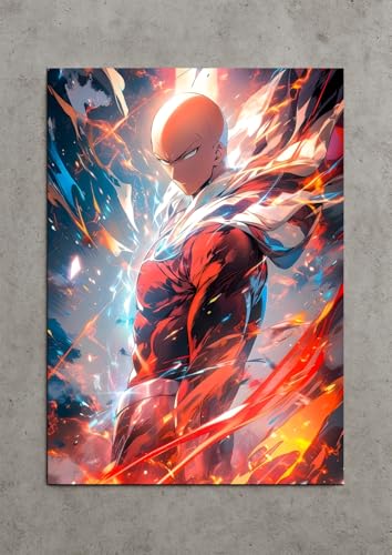 Image of NIJUKA Anime Printed A4 Size Metal sheet Poster For Home And Room Decoration | For Anime Art Fans Boys And Girls (Ultimate Form Of Saitama)