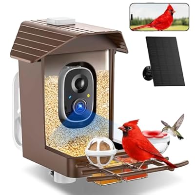 Bird Feeder with Camera Solar Powered, AI Identify 10K+ Species, Instant Notification, 2K HD Video Live Stream Camera, 2.4GHz WiFi Only, Festival Gift for Mom, Dad, Men, Women, Children, Bird Lovers