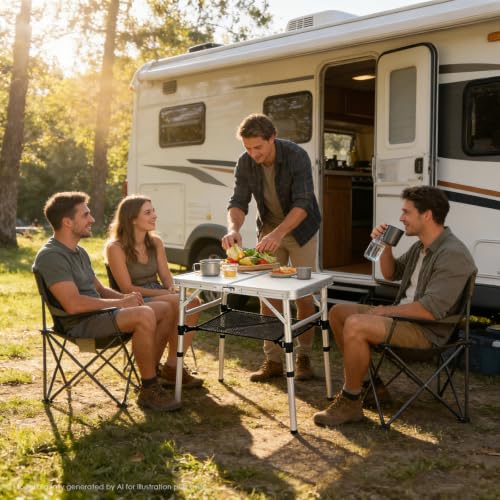 Mesa de Camping Plegable Pequeña YUFIFAIRY, Mesa Portátil de 2 pies, Plateada miniatura 2