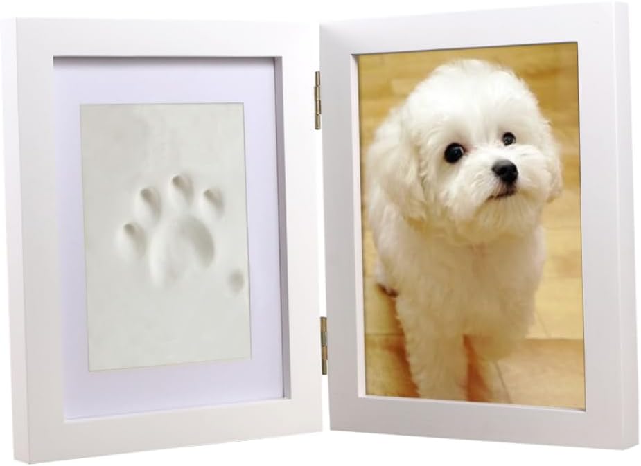 YARNOW Dog Keepsake Photo Frame Paw Print Kit Pet Memorial Frame for Dog and Cat Photos Easy to Use Air-drying Clay for Home Office Decor