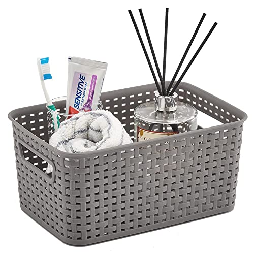EZOWare Pack of 4 Small Gray Plastic Woven Knit Baskets, 11 x 7.3 x 5 inch Storage Organizer Bins Boxes For Office, Classroom, Desktop, Drawer and More - Thumbnail 3