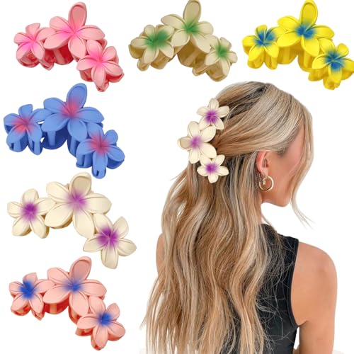 Transform Your Hair Game with 6Pcs Flower Hair Clips for Women – Non-Slip Hawaiian Plumeria & Banana Cute Clips for Stunning Beach Hairstyles!