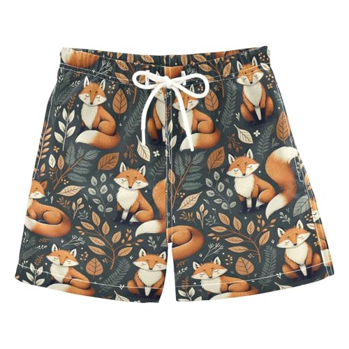 Fox and Leaves Boys Swim Trunks Toddler Shorts Swimwear Boardshorts