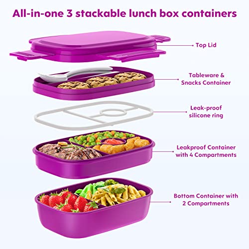 Image of Bento Box Adult Lunch Box,3 Stackable Bento Lunch Containers for Adults