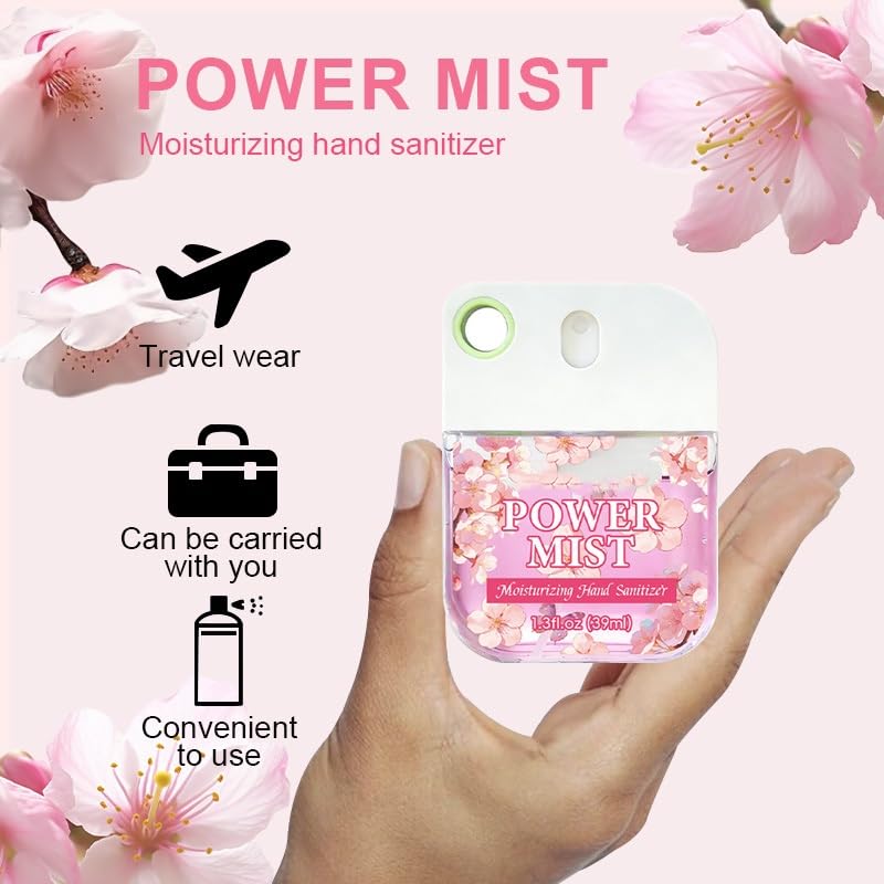Tragbares, feuchtigkeitsspendendes Handdesinfektionsspray, 99% reinigend, schnelltrocknend und nicht klebrig, Kirschblütenduft, ideal für unterwegs, 39 ml