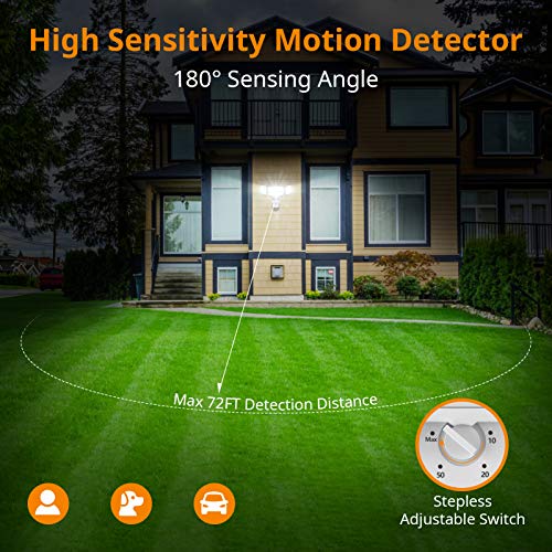 LEPOWER 45W Outdoor Motion Sensor Flood Light - 4800LM LED Security Light, Dusk to Dawn, 3 Modes, 5000K, IP65 Waterproof for Garage, Yard, Porch (White)