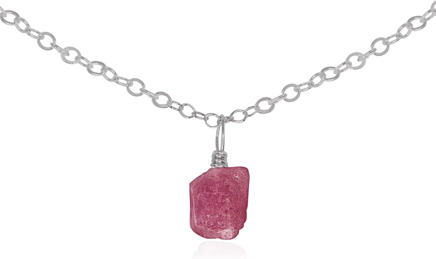 Pink Tourmaline Raw Crystal Pendant Choker in Stainless Steel