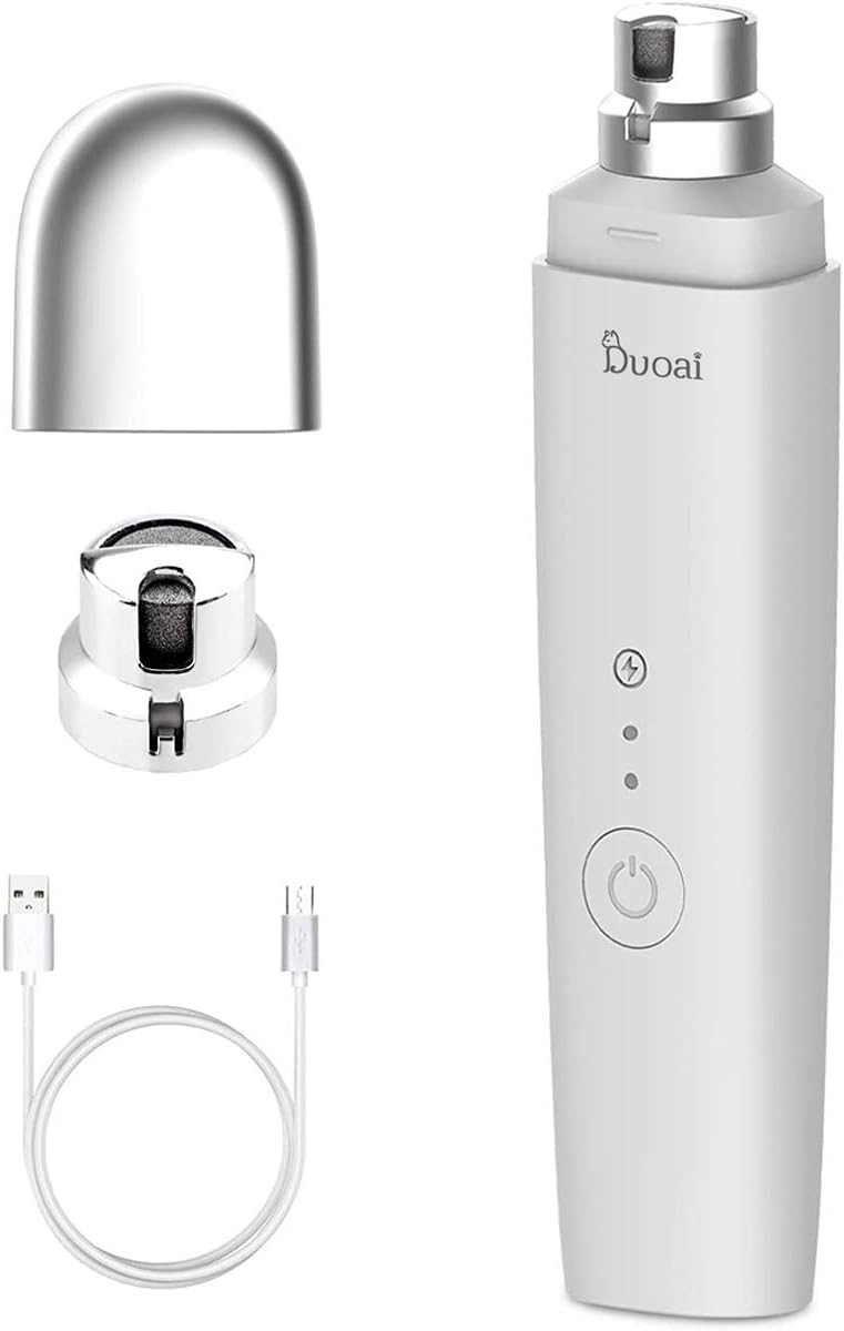Duoai Electric Dog Cat Nail Grinder,Professional Pet Nail Trimmer for Cats Low Noise Rechargeable 2 Speeds Painless Paws Claw Care Grooming Smoothing for Small Medium Large Dogs Cat with Lanyard, Grey