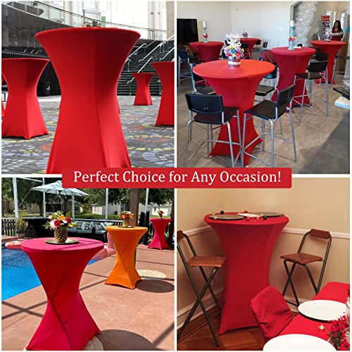 Image of 4 Pack Spandex Stretch Tablecloth - 32x43 Inch Square Corners, Fitted High Top Table Cloth for Cocktail, Bar, Weddings, Birthday, Banquet, Outdoor Party (Red)