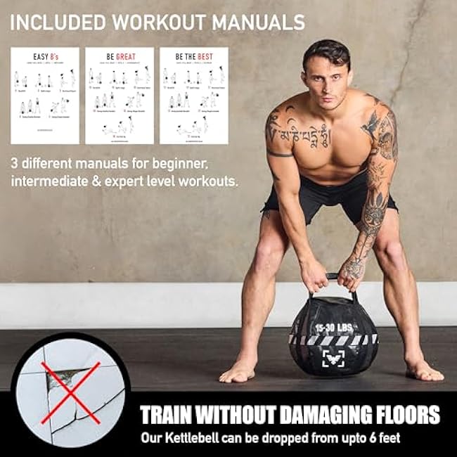 Kettlebell Sandbag - Heavy Duty Sand Weights Bag for Cross Training, Strength Training, Workout, Functional Fitness, Adjustable Weight, Durable Training Equipment for Home & Gym (UN-FILLED)