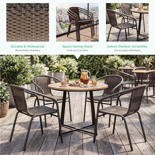 Image of JEAREY Outdoor Patio Rattan Dining Chairs Set of 4, All Weather Stackable Dining Chairs for Lawn, Restaurant, Garden, Brown