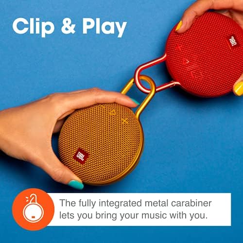 JBL Clip 3, Fiesta Red - Waterproof, Durable & Portable Bluetooth Speaker - Up to 10 Hours of Play - Includes Noise-Cancelling Speakerphone & Wireless Streaming - 2