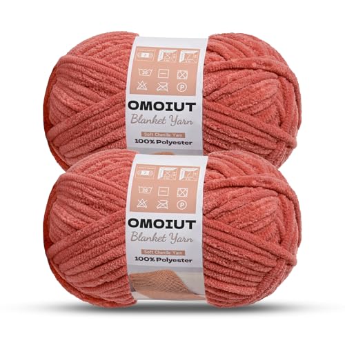 Image of OMoiout Chunky Chenille Yarn for Crocheting, 2 Pack Soft Baby Blanket Yarn, #7 Super Bulky, Chunky Knit Blanket Crochet Yarn, 14 oz /218.7 yds Fluffy Velvet Amigurumi Yarn(2 Dusty Pink)
