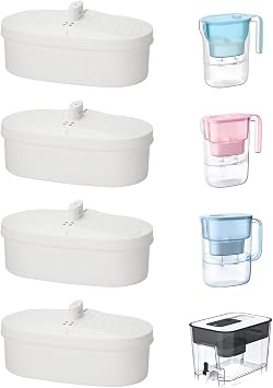 KEEPOW WD-PF-01A Plus Replacement Filter Compatible with All Water-Drop Pitcher Filtration System, Reduces PFOA/PFOS, Chlorine, Last Up to 3 Months or 200 Gallons, 4 Pack