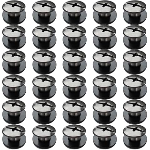 SHSMPXOY Chicago zestaw 30 wkrętów do książek, stal nierdzewna, M5 x 4 mm, śruby do introligatora, nitów do skóry, toreb, książek, obroży, plecaków, smyczy dla psów (czarne, błyszczące)