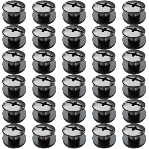SHSMPXOY 30 Set Rivetti a Vite, M5 x 4 mm Rivetti Chicago, Viti Chicago Screws Chicago Book Viti,Viti Chicago di ricambio in Metallo per Borse, Libri, Collari, Zaini, Guinzagli per Cani (Nero Lucido)