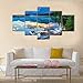 PYRO Impression sur Toile Tableau Moderne XXL Multi Panneau 5 Parties Tableau Decoration Murale Salon Chambre Cadre Bateau avec des Montagnes Rocheuses Tableaux Posters Et Arts Décoratifs