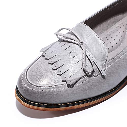 Image of Mona flying Women's Leather Tassel Loafers Slip on Flat Office Work Shoes