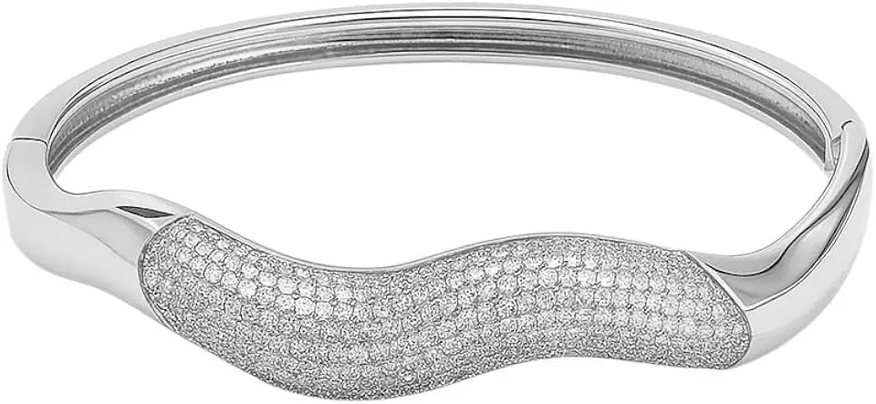Bracelete feminino prata folheado ródio branco, pulseira feminina cravejada com zircônias, semijoia de luxo