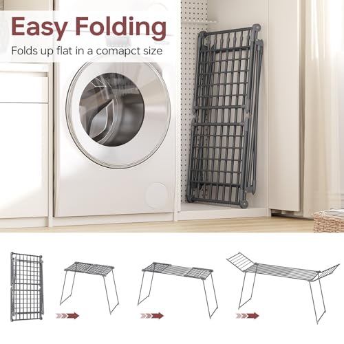 SYKIARIOL Clothes Airer, Winged Clothes Drying Rack, Foldable Drying Rack Laundry Indoor, Space Saving Outdoor Clothes Dryer, Airers Clothes Indoor Foldable for Towels (Grey, 248 * 59 * 100cm) - Image 4
