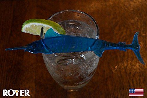 Royer 6" Plastic Marlin, Swordfish, Tropical Swizzle Sticks, Drink Stirrers, Transparent Blue, 24 Ct. - Made In The Usa #TOP1