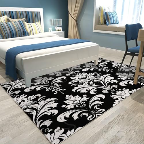 Tapis de salon lavable style baroque art décoration noir - 3